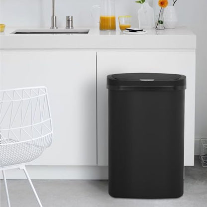 BestOffice | 13 Gallon Plastic Trash Can with Lid | Black | Automatic Touchless Garbage Can | Quite Close | Waterproof & Easy to Clean | For Kitchen, Bathroom, Home or Office