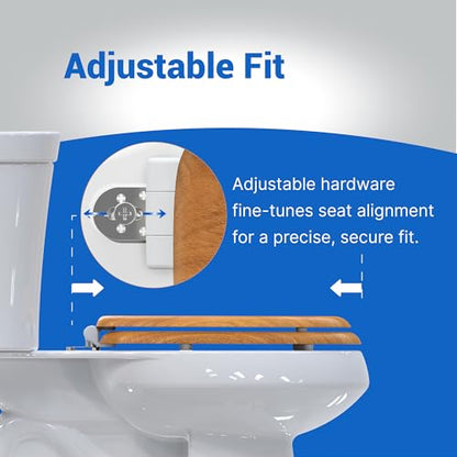 Wood Toilet Seat in Oak, Round, Soft Close | Magnetic Quick-Release for Easy Cleaning, Arch-Tite Never Loosens, Adjustable Fit - size: Round