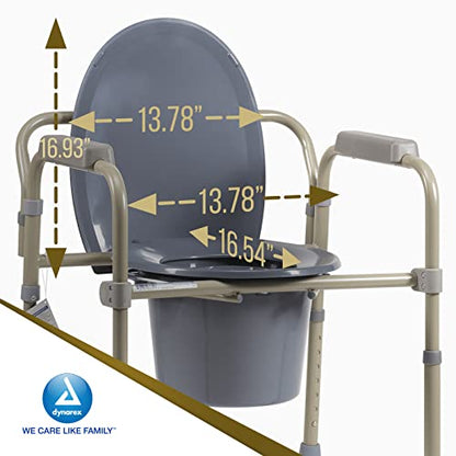 Dynarex Elongated Folding Bedside Commode is a 3 in 1 Portable Toilet with an Elongated Seat, Use Free Standing or with an Existing Toilet to Raise Height, Grey, 1 Elongated Folding Bedside Commode - size: Elongated