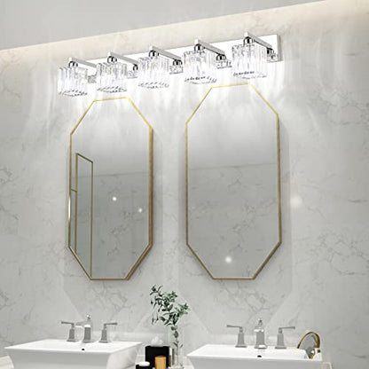 Aipsun Bathroom Light Fixtures Modern Vanity Light for Bathroom Crystal Chrome Vanity Light 5 Light (Exclude Bulb) - color: Chrome, size: 40 inch
