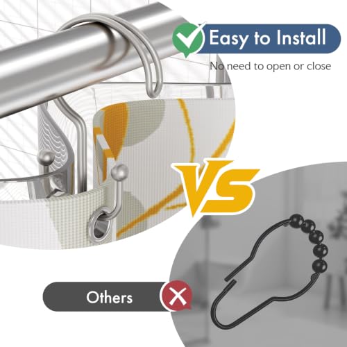 Bathway Matte Nickel Shower Curtain Hooks Ring, 12 Pcs Double Sided Shower Hooks, Rust Proof Metal Shower Hooks for Bathroom, Anti-Drop Shower Rings for Shower Curtain & Liners - color: Matte Nickel, style: Double-layer Shower Hooks