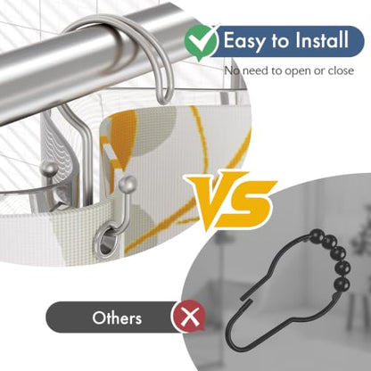 Bathway Matte Nickel Shower Curtain Hooks Ring, 12 Pcs Double Sided Shower Hooks, Rust Proof Metal Shower Hooks for Bathroom, Anti-Drop Shower Rings for Shower Curtain & Liners - color: Matte Nickel, style: Double-layer Shower Hooks