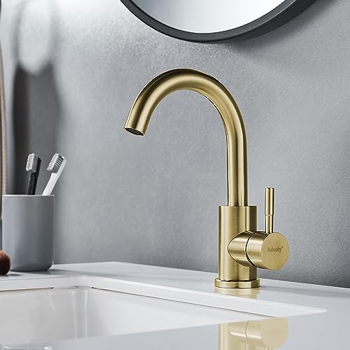 Wet Bar Sink Faucet Single Hole Brushed Gold, Modern Single Handle Bathroom Sink Faucet Commercial Stainless Steel Prep Sink Faucet - color: Brushed Gold, size: No drain