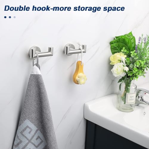 NearMoon Bathroom Double Towel Hook- SUS304 Stainless Steel Robe Towel Holder, Heavy Duty Double Coat Hook for Bathroom Livingroom Kitchen Wall Mounted (Brushed Nickel-U, 4 Pack) - style: Brushed Nickel-U