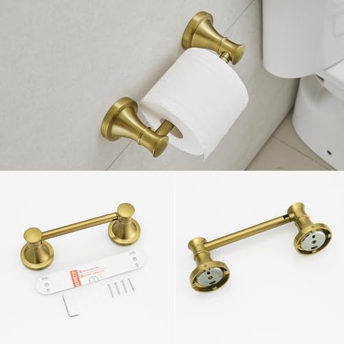 RUMOSE Pivoting Toilet Paper Holder and Hand Towel Ring, Brushed Gold | Wall Mount, Bathroom Hardware Accessories 2 PCS Set, Toilet Tissue Roll Holder & Towel Hanger, Rustproof, Stainless Steel - color: Brushed Gold