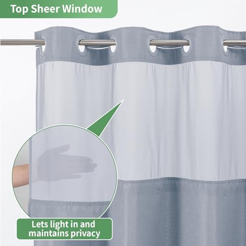 eachope Blue No Hook Shower Curtain with Snap-in Fabric Liner Set,Slub Textured Fabric Shower Curtains for Bathroom,Hotel Style Modern Shower Curtain,Water Repellent & Washable,71x74(72) | Hotel Style Fabric with See-Through Top Window, Water Repellent &