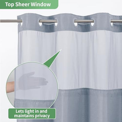 eachope No Hook Slub Textured Shower Curtain with Snap in Liner,Blue,71x80 | Extra Long Hotel Style Fabric with See-Through Top Window, Water Repellent & Washable,for Home, Apt, RV - color: Blue, size: 71"W x 80"L (Pack of 1)