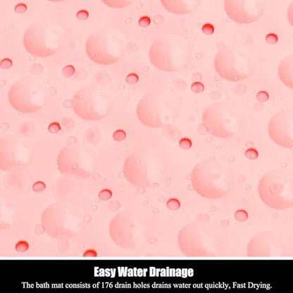 Bathtub and Shower Mats, Extra Long Non-Slip Bath Mat 39 x 16 Inch, Machine Washable Bath Tub Mat with Suction Cups & Drain Holes for Bathroom, Pink - color: Pink, size: 40" x 16" (Rectangular)