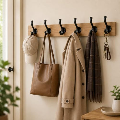 6 Pack Coat Hooks Wall Mount, Heavy Duty Wall Hooks for Hanging Coats, Towel, Hat and Robe, Black Metal Wall Hooks for Bathroom, Entryway, Bedroom - color: Black-6 Pack