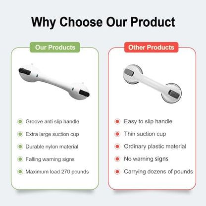 Suction Grab Bar for Shower Bathtub: Upgraded Heavy Duty Non-Slip Grip Handle with Strong Suction Cup for Bathroom Wall, Max Load 269LBS Safety Bar for Elderly Senior
