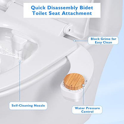 Ultra-Slim Bidet Attachment for Toilet - Dual Nozzle (Frontal & Rear Wash) with Adjustable Cold Water Pressure and Stainless Steel Inlet - Hygienic Solution for Fresh Cleanliness, Easy Install