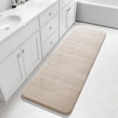 Yimobra Bathroom Runner 60"x24", Non Slip Memory Foam Bath Mat, Super Soft Water Absorbent Hallway Carpet, Machine Washable Rug for Vanity Tub Shower, Beige - color: Beige, size: 60" X 24"