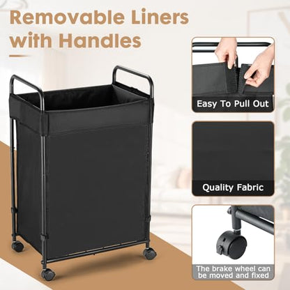 120L Laundry Hamper with Wheels, Rolling Laundry Sorter cart with Metal Frame and Removable Liner, Dirty Clothes Hampers for Bedroom, Laundry Room, Bathroom - size: L