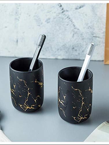 Bathroom Accessory Set Ceramics Bathroom Set Accessories Complete Set Vanity Countertop Accessory Set Includes Soap Dish Lotion Dispenser Tumblers (Black（Four Piece）)