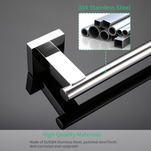 Miyili 4-Pieces Polished Stainless Steel Bathroom Hardware Set Wall Mounted - Includes Double Towel Bar, Hand Towel Rack, Toilet Paper Holder, Robe Hook, BS02C4 - color: Polished Steel
