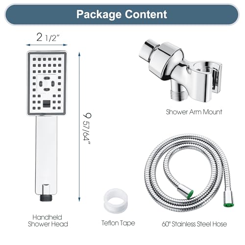 BRIGHT SHOWERS Handheld Shower Head Set High Pressure Hand Held Showerhead with 60 Inch Flexible Shower Hose and Adjustable Shower Arm Mount Bracket, 3 Spray Settings Shower Wand, Chrome - color: Chrome, size: 1.8 Gallon Per Minute