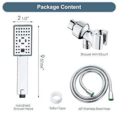 BRIGHT SHOWERS Handheld Shower Head Set High Pressure Hand Held Showerhead with 60 Inch Flexible Shower Hose and Adjustable Shower Arm Mount Bracket, 3 Spray Settings Shower Wand, Chrome - color: Chrome, size: 1.8 Gallon Per Minute