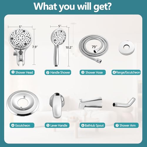 5" Dual Shower Faucet Compatible with 13/14 Series Tub Trim Kit, High Pressure Round Rain Shower Head& Handheld Set Faucet System (Valve& Catridge Not Inclued) - color: Chrome
