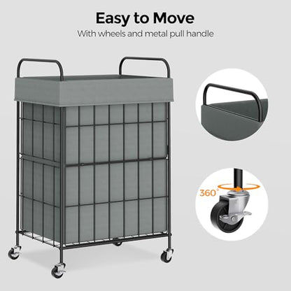 90L Laundry Hamper with Wheels, Laundry Basket with Handle and Liner Bag | Lockable Casters; Reinforced Frame; Breathable Fabric; Space-Efficient Design - color: Gray, size: 90L-1 Section