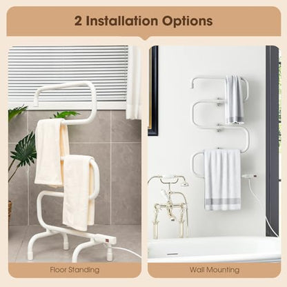 ARLIME Towel Warmer and Drying Rack, Electric Heated Washcloth Warmer, Wall Mount & Free Standing Towel Heater for Bathroom, 100W