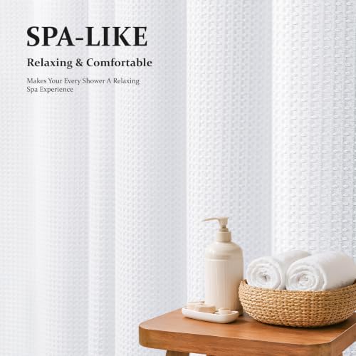 Extra Long Waffle Shower Curtain 256 GSM Fabric 72x96 White | 96 Inch Tall, Thick Cloth, Weighted Hem, Water Repellent, Hotel Luxury Polyester Shower Curtain Set for Bathroom 12 Hooks - color: A. White, size: 72"W x 96"L (Pack of 1)