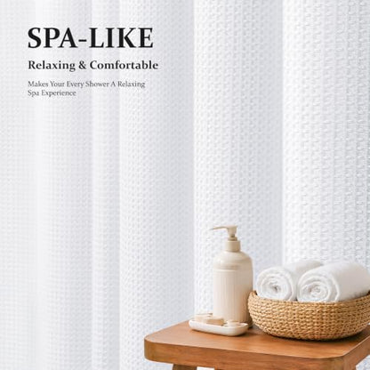 Extra Long Waffle Shower Curtain 256 GSM Fabric 72x96 White | 96 Inch Tall, Thick Cloth, Weighted Hem, Water Repellent, Hotel Luxury Polyester Shower Curtain Set for Bathroom 12 Hooks - color: A. White, size: 72"W x 96"L (Pack of 1)