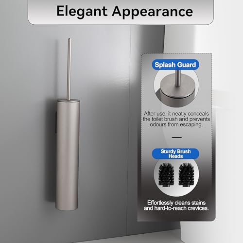 Wall Mounted Brushed Nickel Toilet Brush with Holder,Durable Cleaning Toilet Bowl Brushes with Holders - color: Brushed Nickel