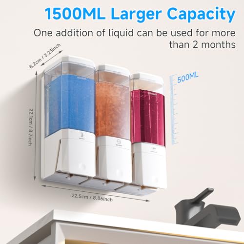 Shampoo and Conditioner Dispenser,GlintGath Shower Dispenser 3 Chamber No Drill Shampoo Dispenser for Shower Wall Mounted Shower Soap Dispenser for Bathroom Hotel,Large Capacity 3 * 500ML,White