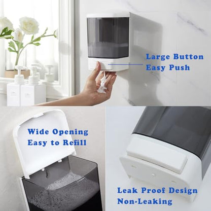 Manual Soap Dispenser Wall Mounted, 33.8oz, Bathroom Kitchen Commercial | Leak-proof Nozzle, Thin & Thick Soap Compatible, Easy to Install & Refill, Soap Level Visibility, Big Capacity, Black - color: White&black