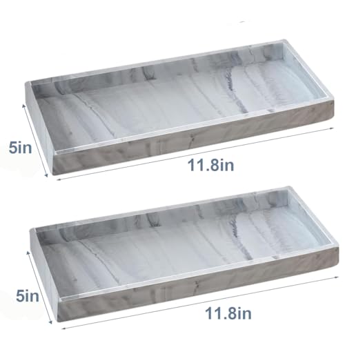 2PCS 11.8” L x 5” W Silicone Soap Dispenser Tray, Bathroom Sink Vanity Trays for Dresser Tops, Toilet, Small Tray for Scrubber, Lotion Bottles, Perfume, Jewelry, Candle, Key Trinket Ring-White Marble - color: Marble Gray（2 Pcs Large 11.8”）
