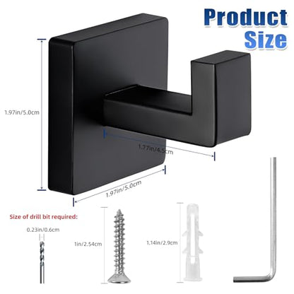Towel Hooks for Bathrooms, Heavy Duty Wall Mounted Stainless Steel Modern Hook, 2 Pack – Ideal for Hanging Towels, Robes, Coats, in Kitchen, Bedroom, Bathroom, or Hotel (2, Matte Black) - color: Matte Black