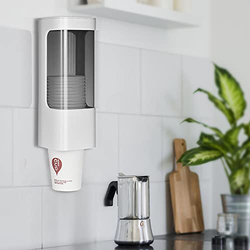 Cup Dispenser Wall Mounted Bathroom Cup Holder, 3oz-5oz Disposable Paper Cup Plastic Cup Dispenser, Water Cooler Dispenser Cup Holder with Paste Plate for Home Office Hospital Gym - color: White