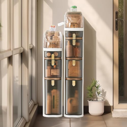 UFORU Slim Bathroom Storage Cabinet, 4-Tier Narrow Organizer with Wheels | Space-Saving Solution for Small Areas, Waterproof Design, No Assembly Needed, Mobile Storage with Easy Access