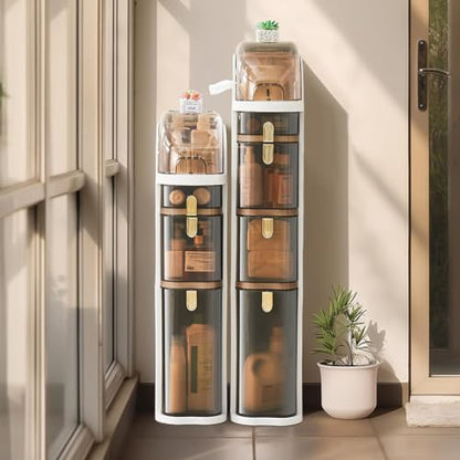 UFORU Slim Bathroom Storage Cabinet, 4-Tier Narrow Organizer with Wheels | Space-Saving Solution for Small Areas, Waterproof Design, No Assembly Needed, Mobile Storage with Easy Access