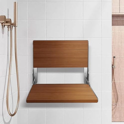 Folding Shower Seat 20'', Large Teak Shower Seat, Folding Shower Bench, Wall Mount Foldable Chair, 500 lbs Capacity, Stainless Steel, Silver - color: Silver