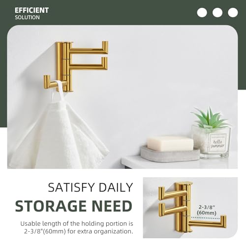 Angle Simple Swivel Towel Hook for Bathroom, Coat Hook Brushed Dark Gold | SUS304 Stainless Steel, 3 Foldable Arms, Space Saving Kitchen Hand Wash Towel Holder, Screws Mounted - color: Brushed Dark Gold, size: 1 Pack