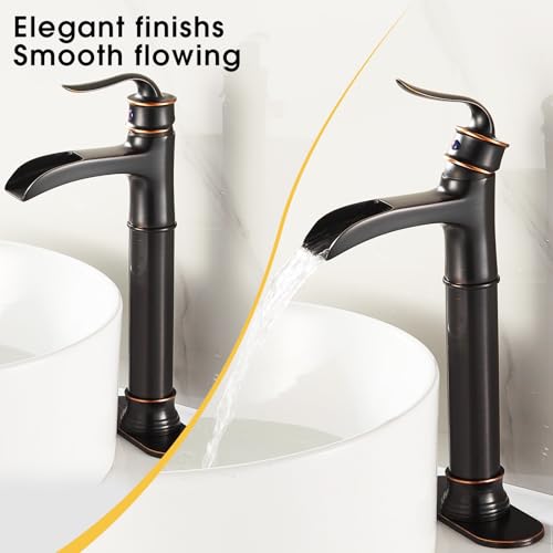 Tall Vessel Waterfall Faucet Bathroom Faucet Single Handle One Hole Oil Rubbed Bronze Finish Large Spout Lavatory Faucets Oil Rubbed Bronze - color: Tall - Oil Rubbed Bronze - Single