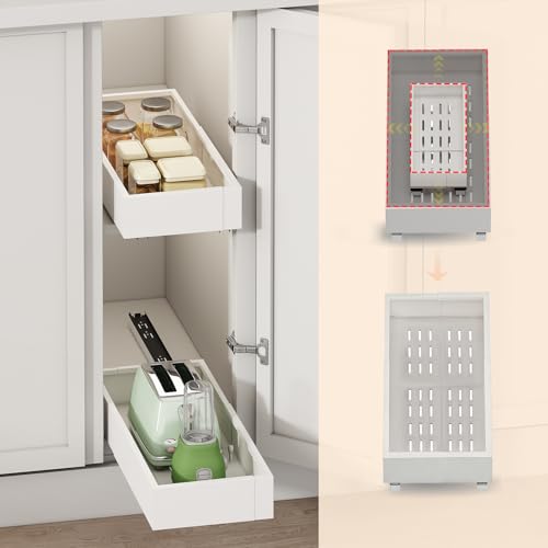 Fokyfok 2Pc Pull out Cabinet Organizer,7"-11"W,17"-24"D,Expandable | No Drill,Adjustable,Roll out Drawers,Adhesive Sliding Drawers,Slide out Shelves for Cabinets Without Lip,Kitchen,Pantry,White - size: (7"W-11"W)X(17"D-24"D)