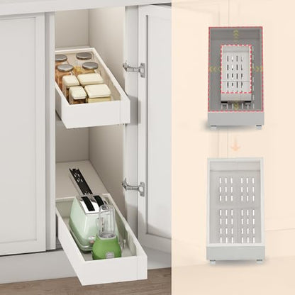 Fokyfok 2Pc Pull out Cabinet Organizer,7"-11"W,17"-24"D,Expandable | No Drill,Adjustable,Roll out Drawers,Adhesive Sliding Drawers,Slide out Shelves for Cabinets Without Lip,Kitchen,Pantry,White - size: (7"W-11"W)X(17"D-24"D)