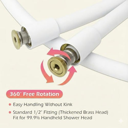 Silicone Shower Hose Extra Long, 119 Inches Ultra-Soft Shower Hose Extension, Anti-Kink Designed Handheld Shower Head Hose Replacement with Brass Insert and Nut, White - color: White, size: 119 Inches