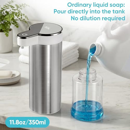 Automatic Soap Dispenser Touchless, 11.8oz/350ml Stainless Steel Hand Soap Dispenser with 4-Level Adjustable Rechargeable Sensor Dispenser Pump,Liquid Soap Dispenser for Kitchen Bathroom
