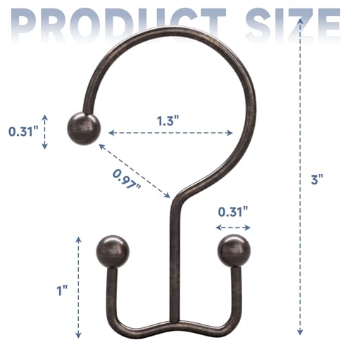 Titanker Shower Curtain Hooks Rings, Rust Resistant Metal Minimalist Simple Double Glide Shower Hooks Rings for Bathroom Shower Rods Curtains, Set of 12 Hooks - Bronze - color: Bronze, style: Minimalist