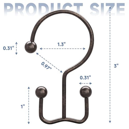 Titanker Shower Curtain Hooks Rings, Rust Resistant Metal Minimalist Simple Double Glide Shower Hooks Rings for Bathroom Shower Rods Curtains, Set of 12 Hooks - Bronze - color: Bronze, style: Minimalist