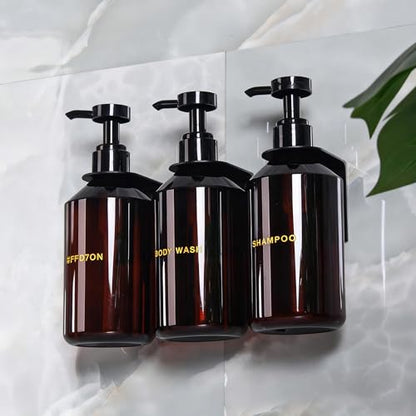 Wall Mounted Shampoo Dispenser for Shower, 3 Chamber 16.9 fl oz Each, 4CC Pump Soap Dispenser for Bathroom, Glossy Black Shampoo and Conditioner Dispenser with Crystal Labels (Brown) - color: Brown