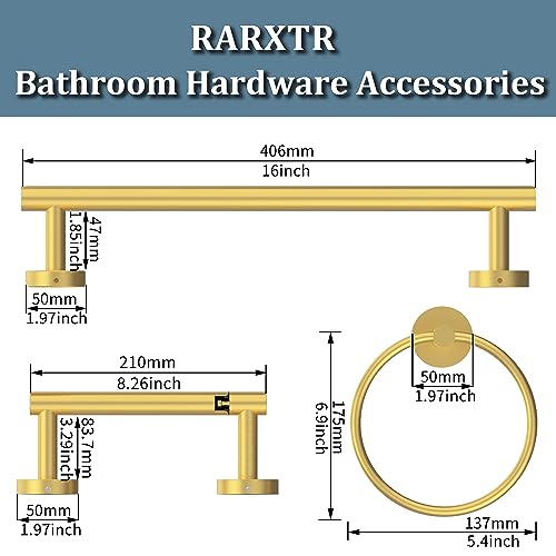 RARXTR 3pc Bathroom Hardware Set with Brushed Brass Toilet Paper Holder & Towel Ring & Towel Bar SUS304 Stainless Steel Toilet Paper Roll Holder Wall Mount & Bathroom Towel Holder & Towel Rack Set - color: Brushed Gold, size: 3-Piece