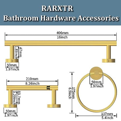 RARXTR 3pc Bathroom Hardware Set with Brushed Brass Toilet Paper Holder & Towel Ring & Towel Bar SUS304 Stainless Steel Toilet Paper Roll Holder Wall Mount & Bathroom Towel Holder & Towel Rack Set - color: Brushed Gold, size: 3-Piece
