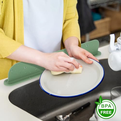 19.3 inch Silicone Sink Splash Guard, Splash Guard for Kitchen Sink Area, Backsplash Protector for Kitchen Countertop & Bathroom Bathtub with Non-Slip Strong Suction, Sage Green - color: Sage Green