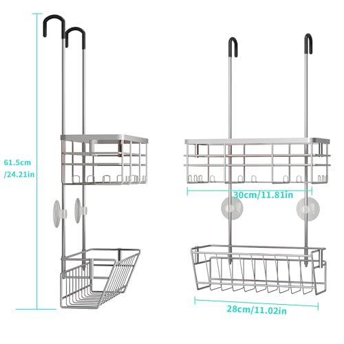 HapiRm Hanging Shower Caddy Organizer - No Drilling Shower Organizer with Inclined Shelf, Rustproof & Waterproof 304 Stainless Steel Bathroom Caddy - Silver - color: Silver-Inclined Shelf