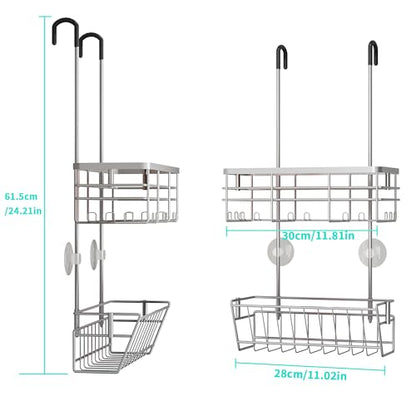 HapiRm Hanging Shower Caddy Organizer - No Drilling Shower Organizer with Inclined Shelf, Rustproof & Waterproof 304 Stainless Steel Bathroom Caddy - Silver - color: Silver-Inclined Shelf
