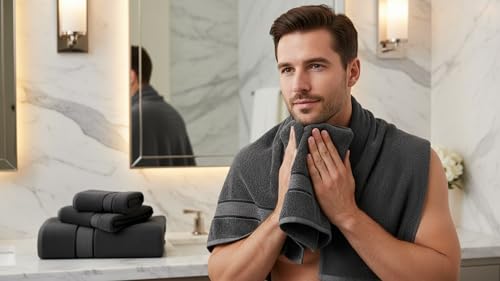 6 Piece 100% Cotton Bath Towel Set - 2 Bath - 2 Hand - 2 Face, Dark Grey | 100% Cotton • Thick & Plush • Hotel Quality • Ultra Soft • Highly Absorbent • Quick Dry • Low Lint • Machine Washable - color: Grey